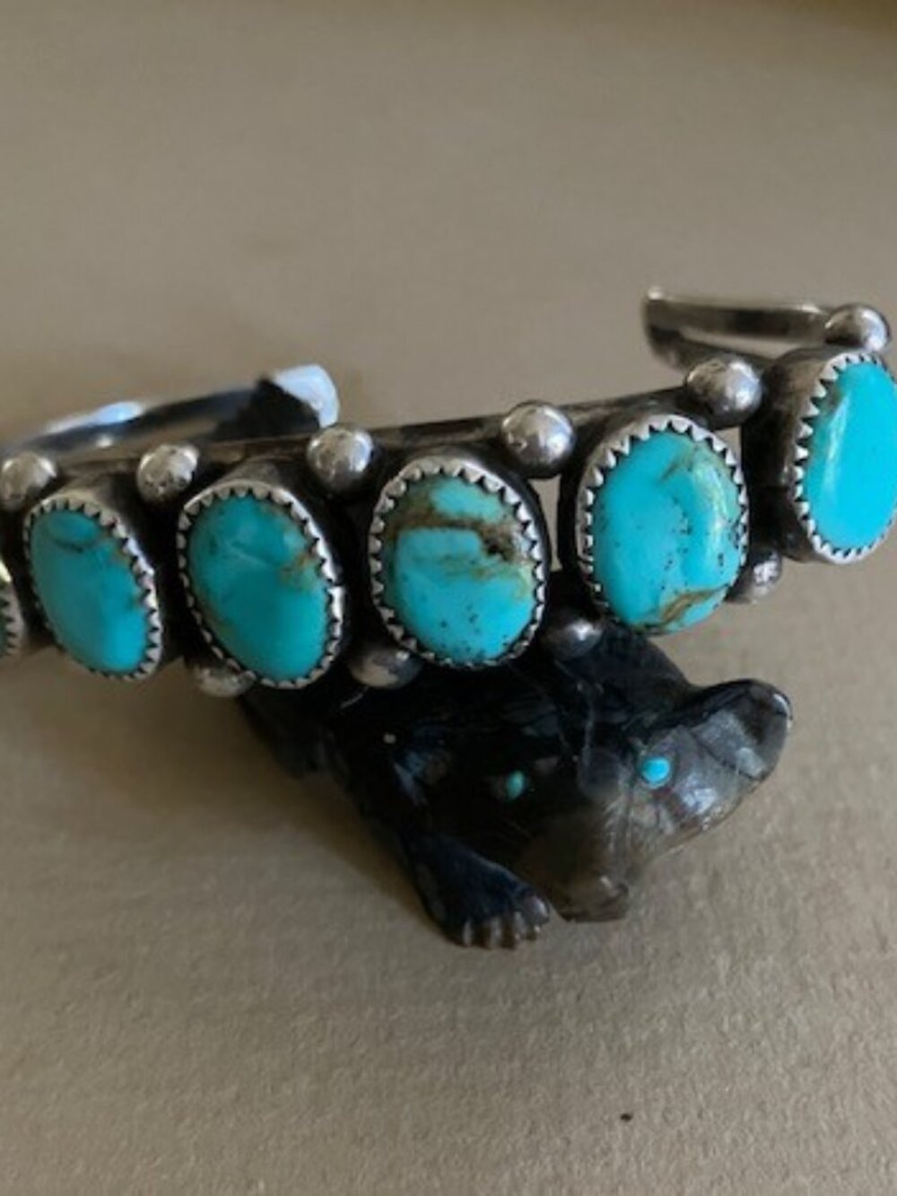 Vintage Native American Sterling Turquoise Row Cuff